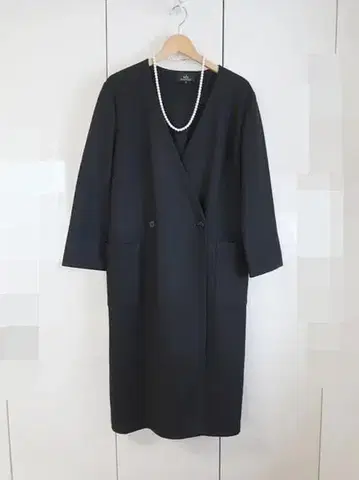새상품급 더블비 노카라 롱 코트/울/가디건 블랙 sizeF