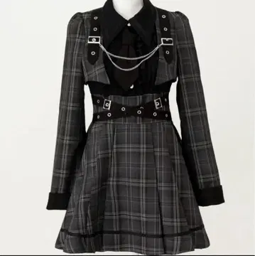 유메텐보 자켓풍 체인 넥타이 벨트 플리츠 원피스 XL(LL)