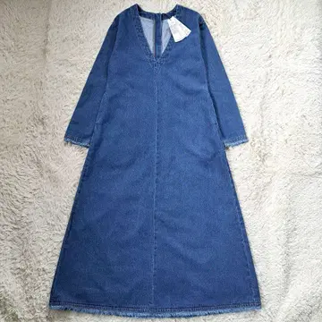 택 포함 새상품 정가 2.6만 루니 V넥 데님 롱 원피스 36