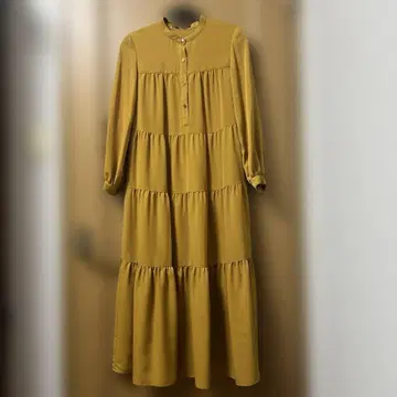 컨디션 최상 NOUQUE 머스타드 긴팔 티어드 원피스