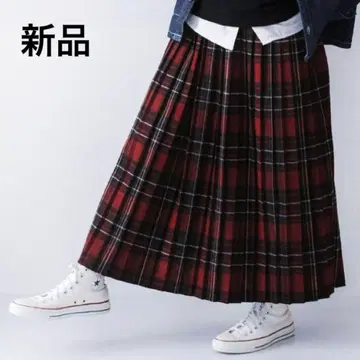새상품*refined works 기모 체크 플리츠 스커트