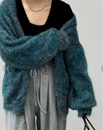 츄크라 포핑 샤기 니트 가디건