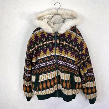 보아 자켓 기하학 패턴 퍼 포함 멀티 컬러 M 빈티지