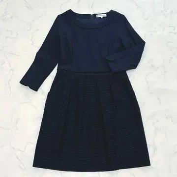 [컨디션 최상] 쿠미쿄쿠 kumikyoku 네이비 라메 트위드 원피스 3