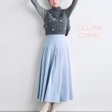 새상품급 LILLIAN CARAT 턱 플레어 스커트 블루 S 사이즈