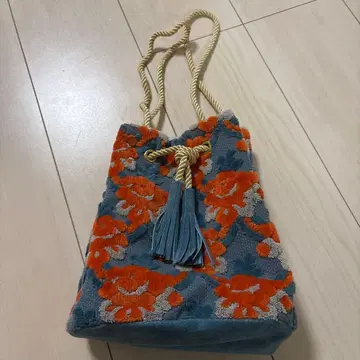 금화산 복조리 스카이블루와 오렌지색 목련 꽃무늬 복조리 백