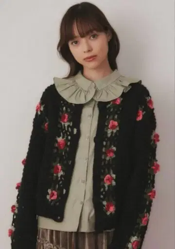 미사용 merry jenny 노카라 크로셰 가디건