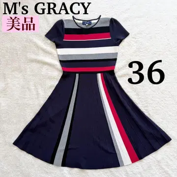 [새상품급] 엠즈 그레이시 플레어 원피스 썸머 니트 보더 A라인)