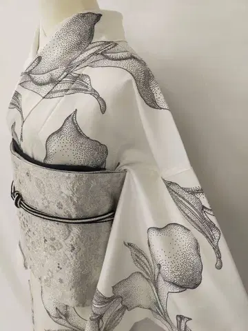 새상품급 순수 실크 이중 기모노 인덴 코몬 양면 나전 후쿠로 오비 세트