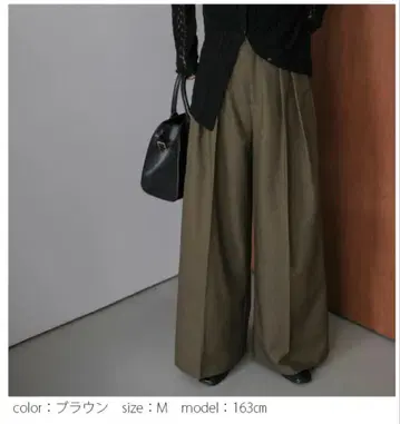 투 턱 와이드 팬츠 M 사이즈 브라운