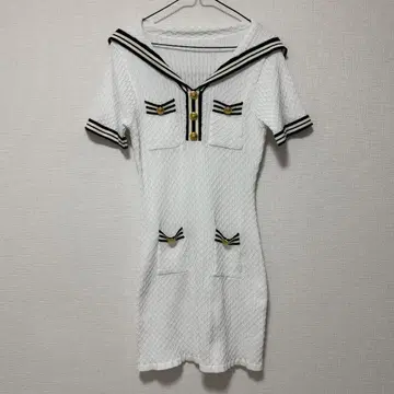 한국 패션 원피스 타이트 세일러 카라 왕홍 화이트