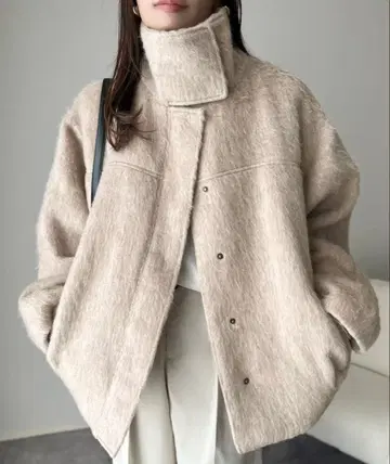 classicalelf 믹스 샤기 스탠드 카라 히요쿠 미들 코트