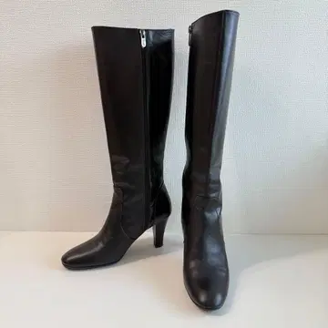 긴자 카네마츠 가죽 롱 부츠 23.5cm 블랙 사이드 지퍼