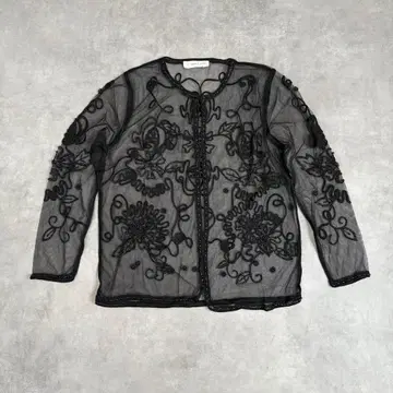 플라워 레이스 가디건 블랙 비즈 자수 파티 결혼식