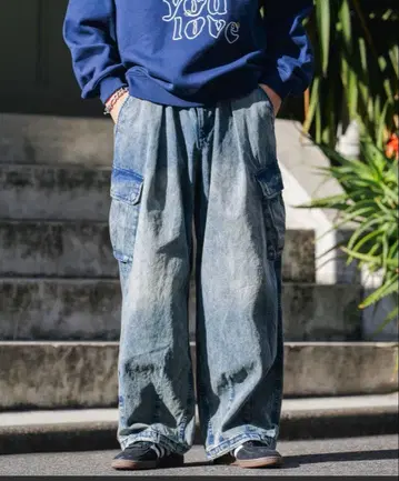 RAGEBLUE 데님 카고 팬츠 와이드 실루엣