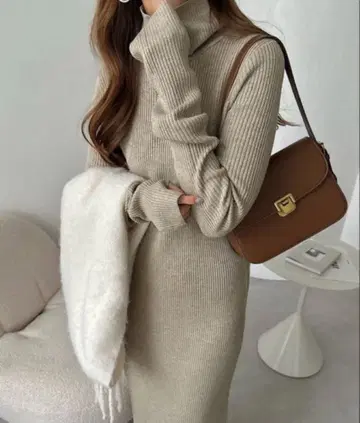 andme 리브 니트 손가락 니트 원피스