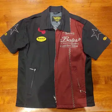 BATES 반팔 워크 셔츠 블랙/레드