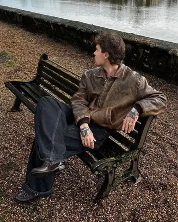 90's unknown 짧은 기장 가죽 자켓 City boy