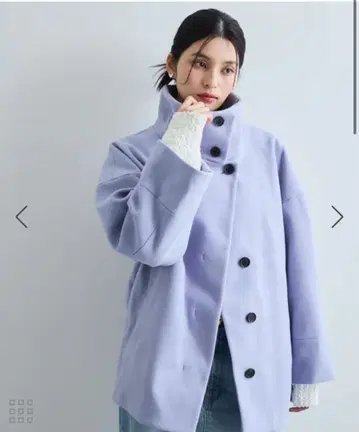 [ ViS ] 스탠드 칼라 저지 멜톤 미들 기장 코트