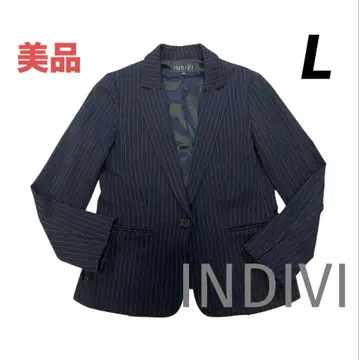 새상품급 INDIVI 워셔블 테일러드 자켓 스트라이프 블랙 스트레치 L