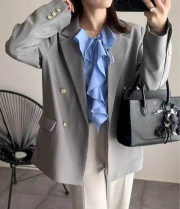 ANGIE 금 버튼 더블 블레이저 재킷