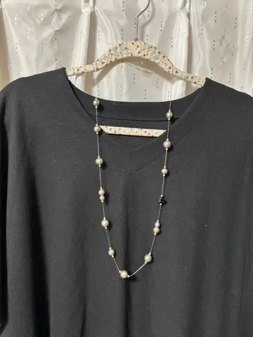 코튼 펄 실버 비즈 목걸이