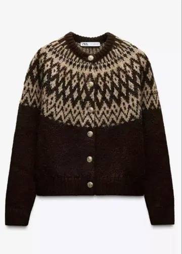 ZARA 자카드 니트 자켓 브라운