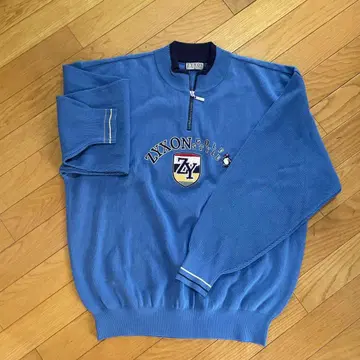 데상트 ZYXION 파란색 니트 스웨터 맨싱