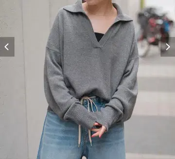 스픽 앤 스팬 울 혼방 피케 셔츠 풀오버 V넥 니트