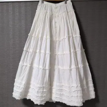 핑크하우스 롱 스커트 프릴 버튼