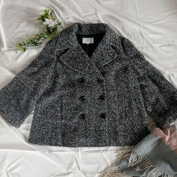 자유구 더블 브레스트 더블 버튼 그레이 퍼 코트 자켓