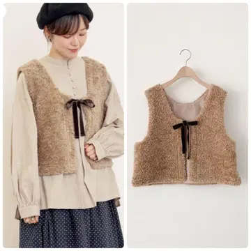 사만사 모스모스 전후 2WAY 보아 베스트 베이지 리본 전후 착용 sm2