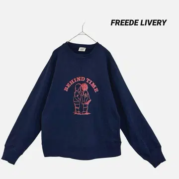 FREED LIVERY 프린트 맨투맨 네이비 로고 트레이닝복 구제 의류