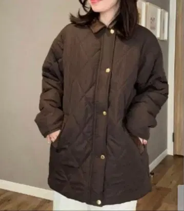 시마무라 lutique ammy 코듀로이 옷깃 퀼트 코트 M 브라운