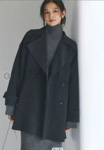 anuans 리버 울 미들 트렌치코트 차콜 그레이 2025AW