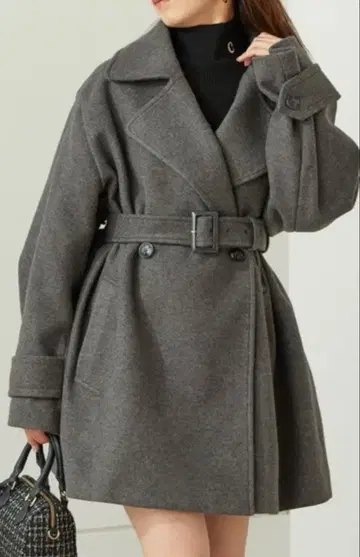 Cokas 벨트 포함 오버 사이즈 그레이 코트