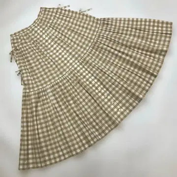 핑크하우스 베이지 블록 체크 사이드 리본 사용 스커트