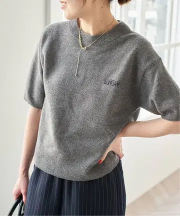 spickandspan 로고 자카드 하프 슬리브 니트