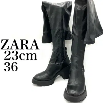 자라 싸이하이 부츠 싸이하이 부츠 23cm 통굽 트랙 밑창 지퍼