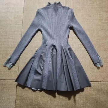 니트 x 인조 가죽 미니 원피스 그레이