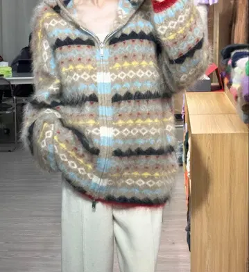 페어아일 패턴 스웨터 니트 캐시미어 가디건 크리스마스풍