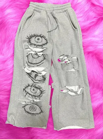 리메이크 스웨트 팬츠 페인트 그레이 y2k 그런지 속기모