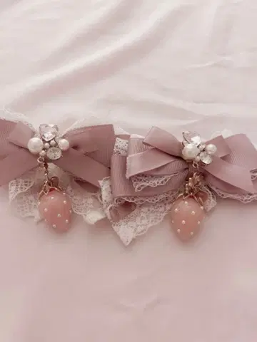 리즈리사 리본 헤어 클립 딸기 핑크