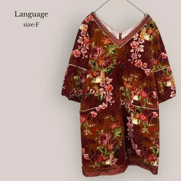 Language 새상품급 미니 원피스 튜닉 7부 소매 꽃무늬 올 패턴