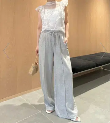 LILY BROWN LB 자수 맨투맨 와이드 팬츠 GRY