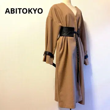 ABITOKYO 노카라 롱 코트 인조 가죽 벨트 포함