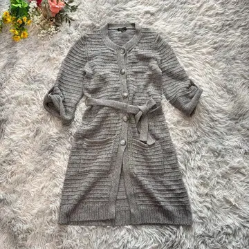 띠어리 가디건 니트 코트 [M] 2 그레이 벨트 포함 롤업