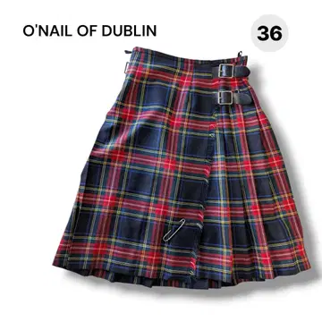 O'NAIL OF DUBLIN 체크 무늬 플리츠 스커트 무릎 기장 36