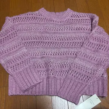 핑크 라메 믹스 시스루 니트