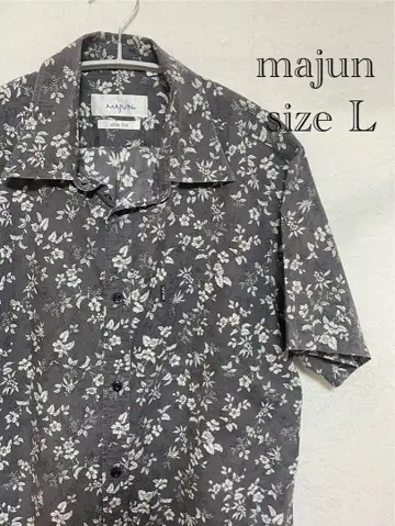 MAJUN 슬림핏 꽃무늬 반팔 셔츠 L